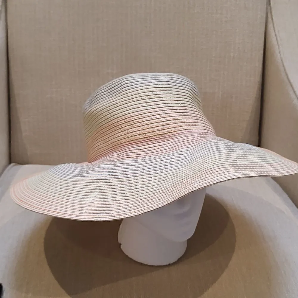 Talbot's Woven Rainbow Striped Wide Brimmed Summer Sun Hat Coastal Beach Summer